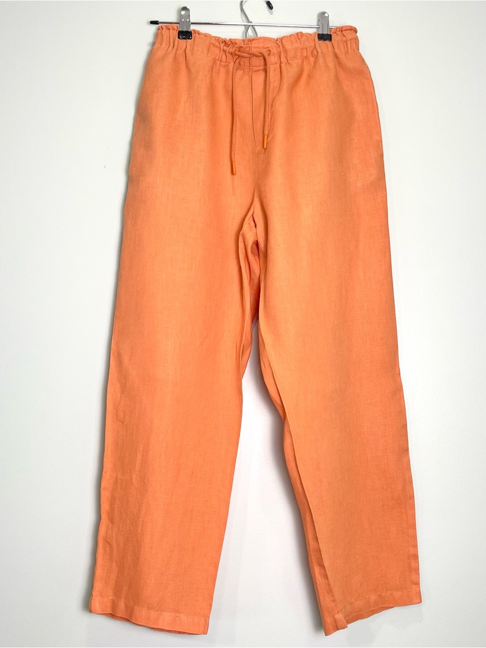 MANGO MNG Women's 100% Linen Pants Orange Straight Leg Pockets Size X-Small